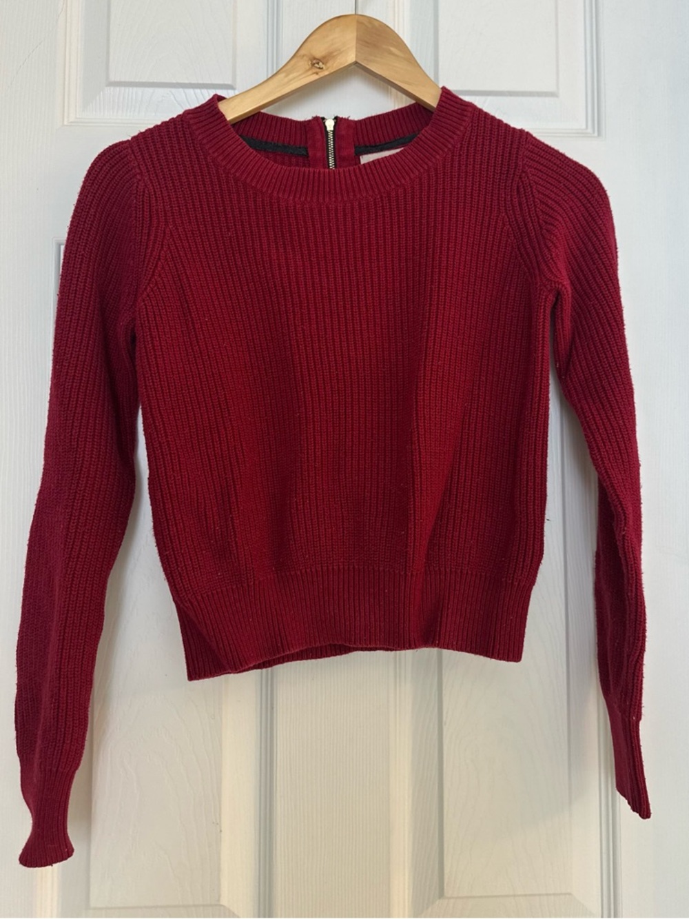 Banana Republic Red Ribbed Sweater XS Fitted Zip Back Long Sleeve